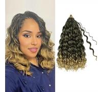Enbeautiful 14 Inch 8 Packs Pre-Looped Ocean Wave Crochet Hair Pre-Twisted Deep Water Beach Curly Braiding Hair Synthetic Boho Wavy Curly Hair Extensions for Women（14 Inch,T27#）