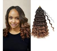 Enbeautiful 14 Inch 8 Packs Pre-Looped Ocean Wave Crochet Hair Pre-Twisted Deep Water Beach Curly Braiding Hair Synthetic Boho Wavy Curly Hair Extensions for Women（14 Inch,1B/4/30）