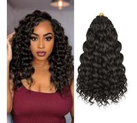 Enbeautiful 14 Inch 8 Packs Pre-Looped Ocean Wave Crochet Hair Pre-Twisted Deep Water Beach Curly Braiding Hair Synthetic Boho Wavy Curly Hair Extensions for Women（14 Inch,4#）