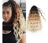 Enbeautiful 14 Inch 8 Packs Pre-Looped Ocean Wave Crochet Hair Pre-Twisted Deep Water Beach Curly Braiding Hair Synthetic Boho Wavy Curly Hair Extensions for Women（14 Inch,1B/27/613）
