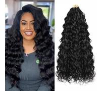 Enbeautiful 18 Inch 8 Packs Pre-Looped Ocean Wave Crochet Hair Pre-Twisted Deep Water Beach Curly Braiding Hair Synthetic Boho Wavy Curly Hair Extensions for Women（18 Inch,1B）