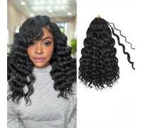 Enbeautiful 8 Packs Pre-Looped Ocean Wave Crochet Hair 14" 1B#