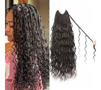 Enbeautiful Boho Box Braids Crochet Hair 14 Inch Pure Protein Fiber Goddess Box Braids Close to Human Hair 8 Packs Pre-Looped Bohemian Braiding with Curly Hair Extensions for Women(14 Inch,4#)