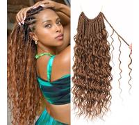 Enbeautiful Boho Box Braids Crochet Hair 18 Inch Pure Protein Fiber Goddess Box Braids Close to Human Hair 8 Packs Pre-Looped Bohemian Braiding with Curly Hair Extensions for Women(18 Inch,30#)