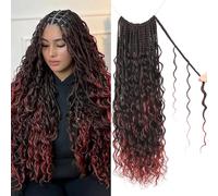 Enbeautiful Boho Box Braids Crochet Hair 18 Inch Pure Protein Fiber Goddess Box Braids Close to Human Hair 8 Packs Pre-Looped Bohemian Braiding with Curly Hair Extensions for Women(18 Inch,TBug#)