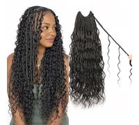 Enbeautiful Boho Box Braids Crochet Hair 18 Inch Pure Protein Fiber Goddess Box Braids Close to Human Hair 8 Packs Pre-Looped Bohemian Braiding with Curly Hair Extensions for Women(18 Inch,1B)