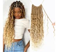 Enbeautiful Boho Box Braids Crochet Hair 18 Inch Pure Protein Fiber Goddess Box Braids Close to Human Hair 8 Packs Pre-Looped Bohemian Braiding with Curly Hair Extensions for Women(18 Inch,27/613#)