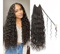 Enbeautiful Boho Box Braids Crochet Hair 24 Inch Pure Protein Fiber Goddess Box Braids Close to Human Hair 8 Packs Pre-Looped Bohemian Braiding with Curly Hair Extensions for Women(24 Inch,4#)