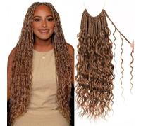 Enbeautiful Boho Box Braids Crochet Hair 24 Inch Pure Protein Fiber Goddess Box Braids Close to Human Hair 8 Packs Pre-Looped Bohemian Braiding with Curly Hair Extensions for Women(24 Inch,30#)