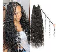 Enbeautiful Boho Box Braids Crochet Hair 24 Inch Pure Protein Fiber Goddess Box Braids Close to Human Hair 8 Packs Pre-Looped Bohemian Braiding with Curly Hair Extensions for Women(24 Inch,1B)