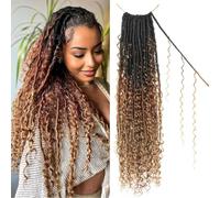 Enbeautiful Boho Faux Locs Crochet Hair 24 Inch 9 Packs Pre-Looped Goddess Soft Locs with Curly Ends Bohemian River Loc Crochet Hair Extensions for Women, 1b/30/27