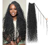 Enbeautiful Boho Faux Locs Crochet Hair 30 Inch 9 Packs Pre-Looped Goddess Soft Locs with Curly Ends Bohemian River Loc Crochet Hair Extensions for Women, 1b