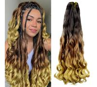 Enbeautiful French Curl Braiding Hair 24 Inch 8 Packs Pre Stretched French Curly Braids Loose Wavy Synthetic Curls Crochet Hair for Women with Curly Ends (24Inch,1B/30/27,8Packs)