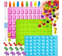 ENBRWAS Moules à gomme, 3 plateaux, 164 cavités, 2 compte-gouttes | Motifs en silicone, ours, dinosaures et fruits pour chocolat, gelée, yaourt glacé, glaçons et décoration de gâteaux