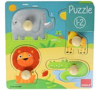 Jumbo Puzzle d'encastrement Animaux sauvages Goula Bois 4 pièces