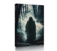 Encadré Art mural Noir & Blanc Forêt avec brouillard brumeux Paysage Fantômes Gothique Impression Décor pour mur Dark Academia Halloween Posters 60x90cm Cadre intérieur