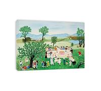 Encadré - Peinture imprimée sur toile - Motif gâteau d'anniversaire par Grandma Moses - Reproduction prête à accrocher sur toile - Décoration murale - 30 x 42 cm