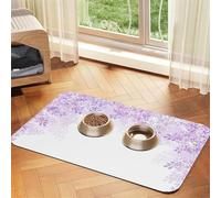 Encadrement Fleurs Lilas en Fleur Imprimé PU Cuir Tapis d'alimentation pour Chiens Chats Pet Food Mat Absorbant Antidérapant Dessous en Caoutchouc
