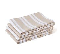 Encasa Homes Serviette de Cuisine X-Large 70 x 45 cm (Paquet de 4) Coton, antibactérien, très Absorbant pour Un Nettoyage et Un séchage de la Vaisselle - Franca Beige Stripes
