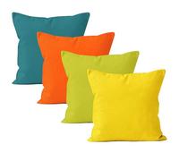 Encasa Homes - Set di 4 federe per cuscini (40 x 40 cm) - Bright Combo - Tela di Cotone Tinta Unita, Decorative quadrate e lavabili, per soggiorno, divano, Camera da letto, CASA e Hotel