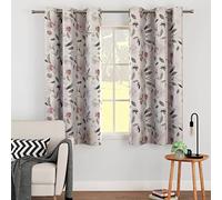 Encasa Rideaux De Window pour Maisons (4.5 ft, 2 Panneaux, 44x54 in) I Occultant 85% D'Assombrissement De La Pièce I Imprimé Floral sur Fond Argenté I 6 Œillets I Réduction De La Chaleur-F1 Neutre