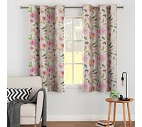 Encasa Rideaux De Window pour Maisons (4.5 ft, 2 Panneaux, 44x54 in) I Occultant 85% D'Assombrissement De La Pièce I Imprimé Floral sur Fond Argenté I 6 Œillets I Réduction De La Chaleur-Spring F1