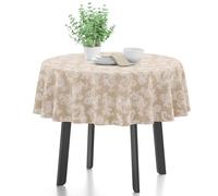 Encasa XO 4 Seater Tableau à Manger 145 cm-Round (57 in- Round) I Floral Beige Jacquard Style Imprimé sur Chambray Homespun Cotton I pour Les réunions de Famille, Parties I Lavable