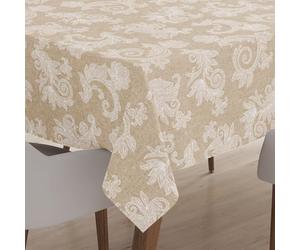 Encasa XO 4 Seater Tableau à Manger 145x145 cm (57x57 in) I Floral Beige Jacquard Style Imprimé sur Chambray Homespun Cotton I pour Les réunions de Famille, Parties I Lavable