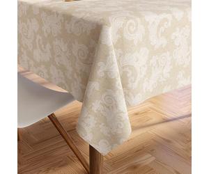 Encasa XO 4 to 6 Seater Tableau à Manger 145x180 cm (57x72 in) I Floral Beige Jacquard Style Imprimé sur Chambray Homespun Cotton I pour Les réunions de Famille, Parties I Lavable