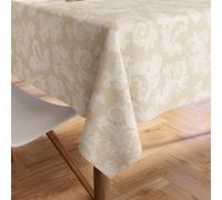 Encasa XO 6 to 8 Seater Tableau à Manger 145x240 cm (57x94 in) I Floral Beige Jacquard Style Imprimé sur Chambray Homespun Cotton I pour Les réunions de Famille, Parties I Lavable