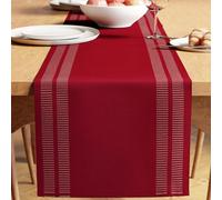 Encasa XO Chemin de Table | Coton à Fines Côtes Teinté au Fil | Taille 32x183 cm | Échelle Rouge | Lavable en Machine