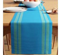 Encasa XO Chemin de Table | Coton à Fines Côtes Teinté au Fil | Taille 32x183 cm | Échelle Turquoise Bleue | Lavable en Machine