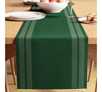 Encasa XO Chemin de Table | Coton à Fines Côtes Teinté au Fil | Taille 32x183 cm | Échelle Vert foncé | Lavable en Machine
