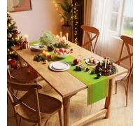 Encasa XO Chemin de Table | Coton à Fines Côtes Teinté au Fil | Taille 32x240 cm | Échelle Verte | Lavable en Machine