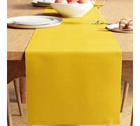 Encasa XO Chemin de Table, Coton Fines Côtes Teinté 13"x72" Jaune | Fils à 12 Brins de Qualité | Ne Glisse Pas & Protège | Lavable en Machine