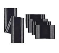 Encasa XO Chemin de Table et Set de Nappes 4 | Coton à Fines Côtes | Échelle Noire | 1 Chemin de Table 32x137 cm et Chaque Nappe 48x32 cm
