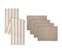 Encasa XO Chemin de Table et Set de Nappes 4 | Coton à Fines Côtes | Franca Beige | 1 Chemin de Table 32x150 cm et Chaque Nappe 48x32 cm