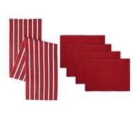 Encasa XO Chemin de Table et Set de Nappes 4 | Coton à Fines Côtes | Roma Rouge | 1 Chemin de Table 32x150 cm et Chaque Nappe 48x32 cm