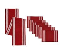 Encasa XO Chemin de Table et Set de Nappes 6 | Coton à Fines Côtes | Échelle Rouge | 1 Chemin de Table 32x183 cm et Chaque Nappe 48x32 cm