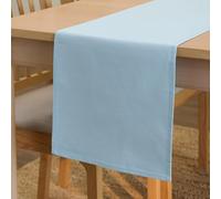 Encasa XO Chemin de Table Taille 32x183 cm | Tissu en Toile de Coton | Couleur Unie Glace Bleue | Lavable en Machine et Durable