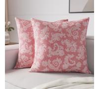 Encasa XO Couvoirs De Coussin Floral De Coton Chambray | Rouge Ensemble de 2 I 40x40 cm Je Couvre Uniquement I Décoratifs Fleuris Carrés d'oreiller I Lavable | Utilisation Intérieure Uniquement