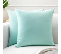 Encasa XO Couvre-oreillers de Lancement de Coton Ensemble de 2 I 16x16 in (40x40 cm) - Bleu d'oeuf i Pas d'insert I Plaine Square Cas d'oreiller I Lavable| Utilisation intérieure Uniquement