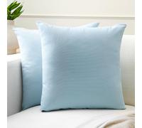 Encasa XO Couvre-oreillers de Lancement de Coton Ensemble de 2 I 16x16 in (40x40 cm) - Glace Bleue i Pas d'insert I Plaine Square Cas d'oreiller I Lavable| Utilisation intérieure Uniquement