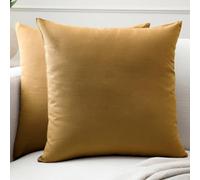 Encasa XO Couvre-oreillers de Lancement de Coton Ensemble de 2 I 16x16 in (40x40 cm) - Moutarde i Pas d'insert I Plaine Square Cas d'oreiller I Lavable| Utilisation intérieure Uniquement