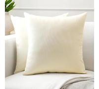 Encasa XO Couvre-oreillers de Lancement de Coton Ensemble de 2 I 16x16 in (40x40 cm) - Naturel i Pas d'insert I Plaine Square Cas d'oreiller I Lavable| Utilisation intérieure Uniquement