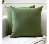 Encasa XO Couvre-oreillers de Lancement de Coton Ensemble de 2 I 16x16 in (40x40 cm) - Vert Feuille i Pas d'insert I Plaine Square Cas d'oreiller I Lavable| Utilisation intérieure Uniquement
