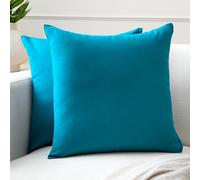 Encasa XO Couvre-oreillers de Lancement de Coton Ensemble de 2 I 18x18 in (45x45 cm) - Azul Bleu i Pas d'insert I Plaine Square Cas d'oreiller I Lavable| Utilisation intérieure Uniquement