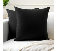 Encasa XO Couvre-oreillers de Lancement de Coton Ensemble de 2 I 18x18 in (45x45 cm) - Noir i Pas d'insert I Plaine Square Cas d'oreiller I Lavable| Utilisation intérieure Uniquement