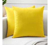 Encasa XO Couvre-oreillers de Lancement de Coton Ensemble de 2 I 18x18 in (45x45 cm) - Sunbeam Jaune i Pas d'insert I Plaine Square Cas d'oreiller I Lavable| Utilisation intérieure Uniquement