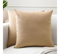 Encasa XO Couvre-oreillers de Lancement de Coton Ensemble de 2 I 20x20 in (50x50 cm) - Beige Clair i Pas d'insert I Plaine Square Cas d'oreiller I Lavable| Utilisation intérieure Uniquement